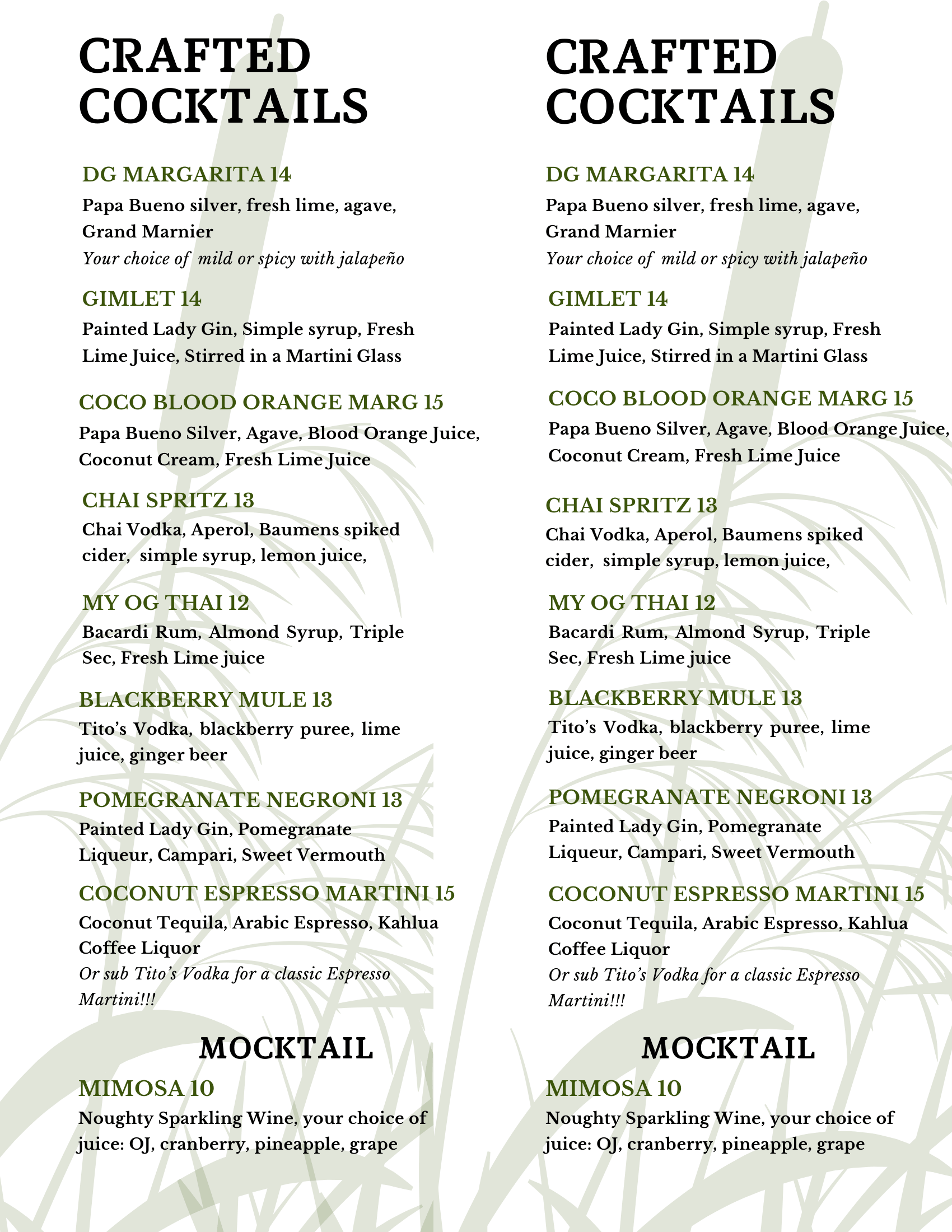 Grill in the Woods Menu
