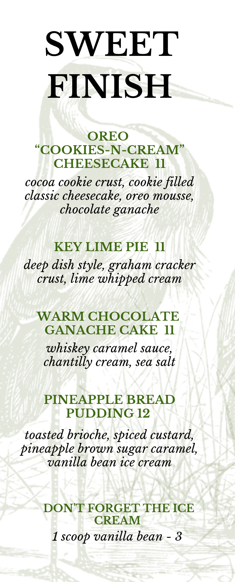 Sweet Finish menu