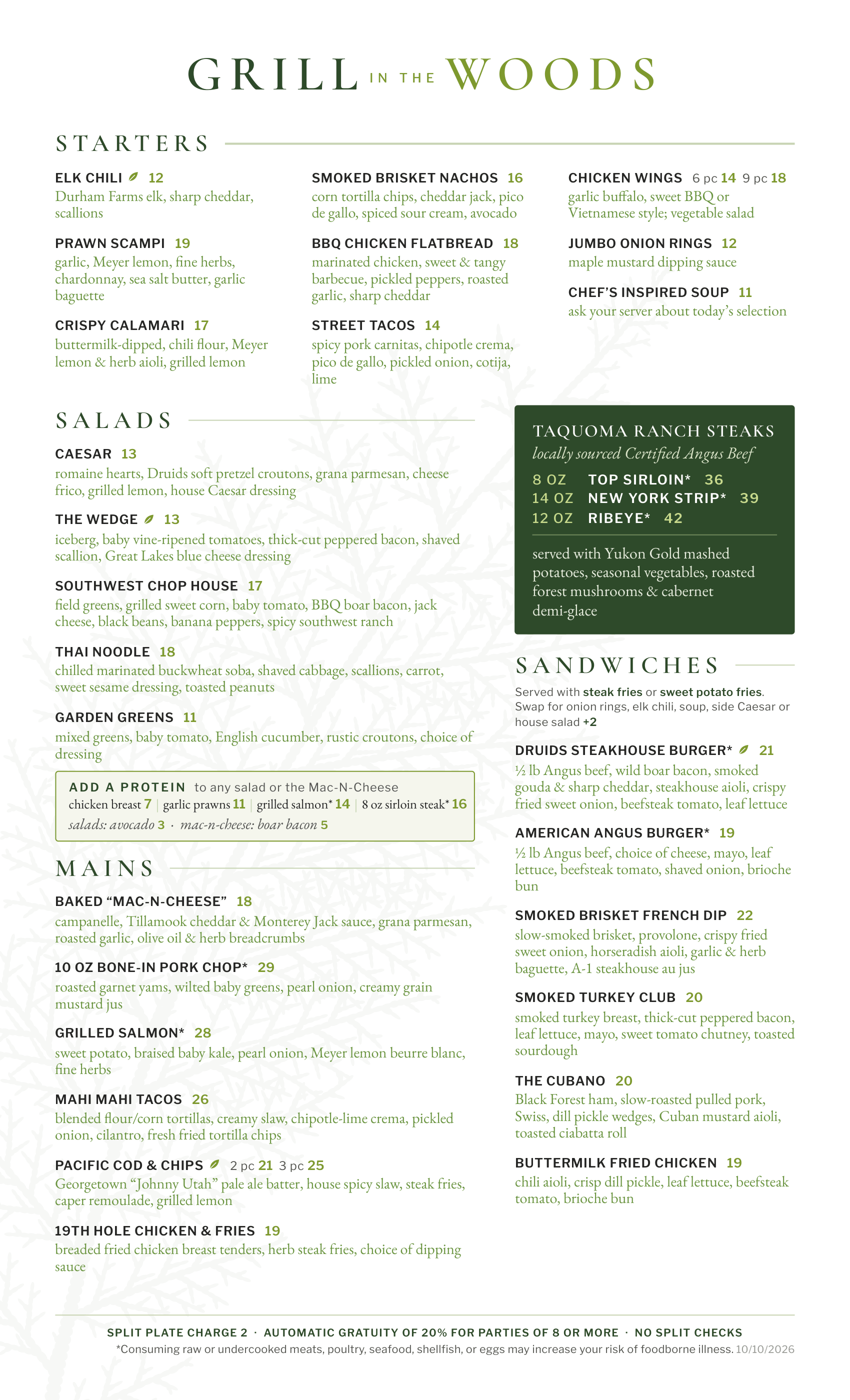 Grill Woods Menu